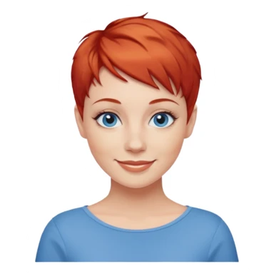27 year old white woman, red hair, pixie cut, blue eyes sticker