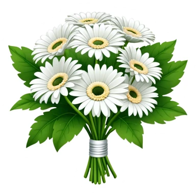 bouquet White Gerbera Daisy, luxuriant, leaf, bud sticker