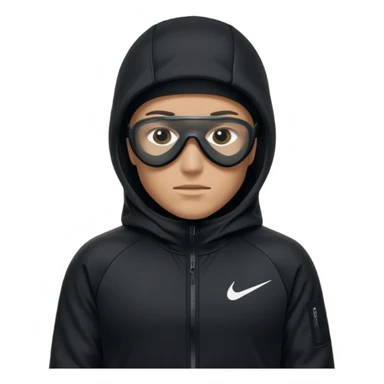 White person wearing a Nike Tex with hood and ski mask all balck sticker