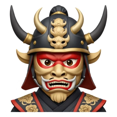 Samurai with helmet and an oni mask covering their mouth sticker