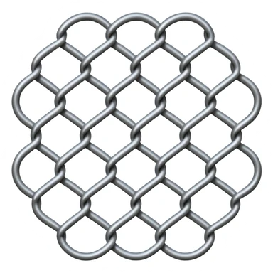 3D render of Chain Link Fence, made of interlocking chainmail metal rings, wire mesh texture, visible holes and negative space, metallic silver and grey, high contrast shadows, emoji style, isolated on white background --v 6.0. sticker