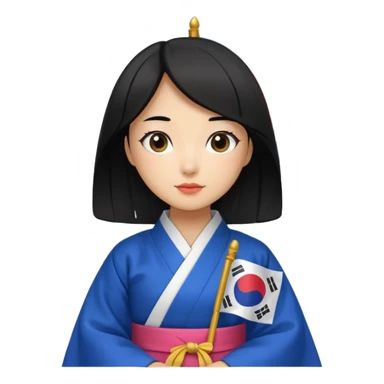 black hair girl with hanbok holding south korea flag sticker