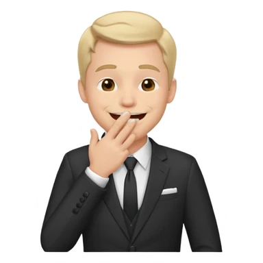 a white man in a formal suit laughs, covers his mouth with his hand sticker
