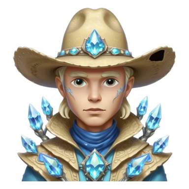 Portrait of a crystalline alien cowboy, face made of sharp translucent crystal structures, light refracting through edges, elegant cowboy hat carved from alien mineral, dramatic rim lighting, ultra detailed fantasy sci-fi portrait
 sticker