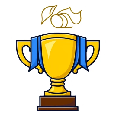 golden championship trophy with blue ribbons sticker