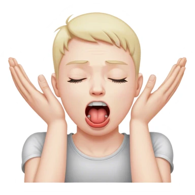 Person choking themselves with two hands crossed over eachother on their neck with their mouth wide open with their tongue sticking out and eyes closed shut sticker