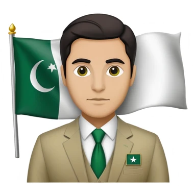 Pakistani diplomat in formal attire with Pakistan flag pin on lapel sticker