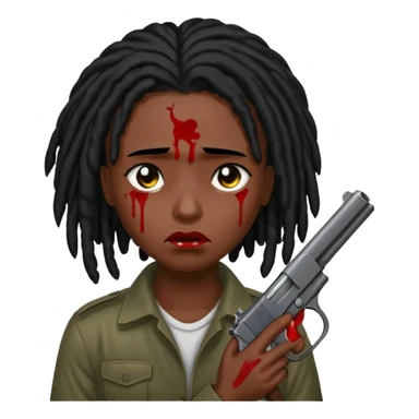 locs going in front of eyes with black hair holding gun very darkskin crying blood sticker