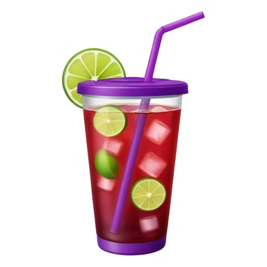 maroon purple cocktail with a lime wedge in the drink in a plastic cup with lid and straw

 sticker