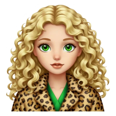 Blonde girl with long curly hair and green eyes in leopard print coat  sticker