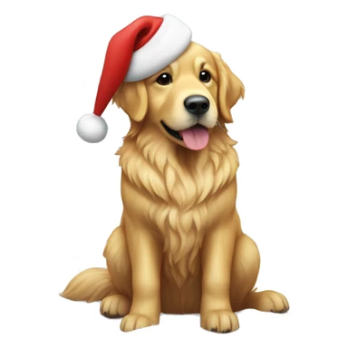 Golden retriever with a Santa hat on, sat in snow  sticker