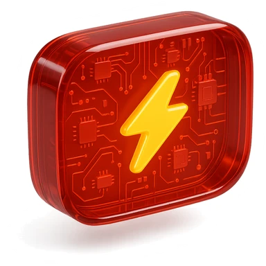 YouTube logo centered on red background with a lightning bolt inside instead of the play button, glossy circuit style sticker