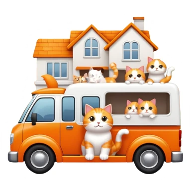 cute cats in a moving truck waving at a distant house sticker