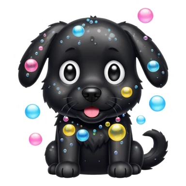 black dog with soap bubbles sticker