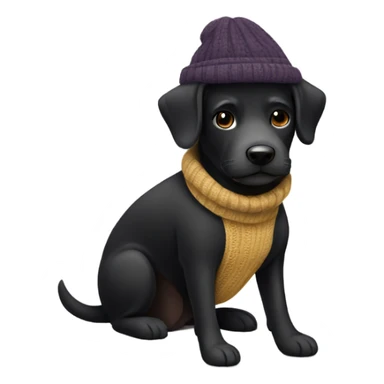 Black dog wearing a sweater and a hat  sticker