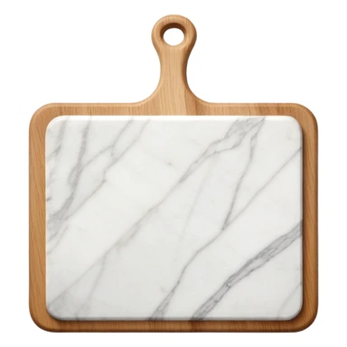white marmor cuttingboard with a wooden grip all along the top side sticker