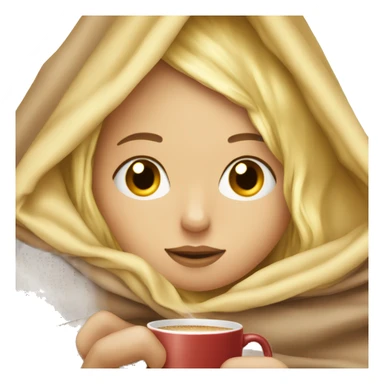 girl inside a blanket sipping coffee eyes closed blonde sticker