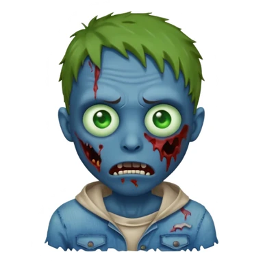 zombie emoji, cartoonish blue skin, tattered clothes sticker