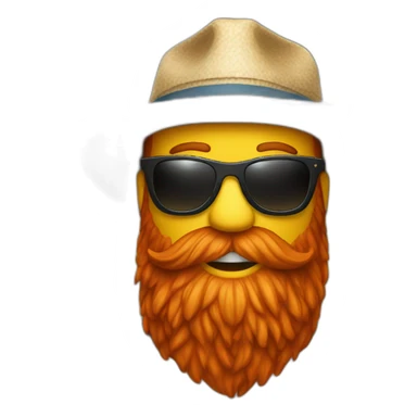 red beard with bucket hat wearing sunglasses and holding a beer sticker