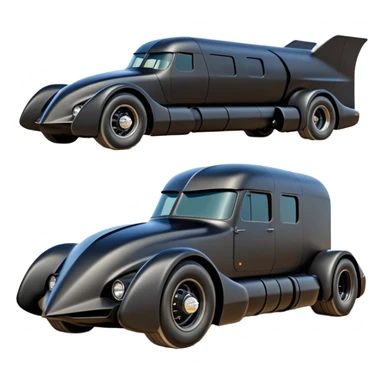 futuristic Batman’s Venomobile  loosely based on 1956 freightliner semi (flat long straight organically-shaped mechanical roomy interior seating inside the body) stealthy town hot rod desert dirt racing rwd buggy  sticker