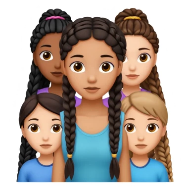 a trio of girls. one girl black with a bunch on long braids. one girl black with 2 long braids. and one tan girl with brunette hair sticker