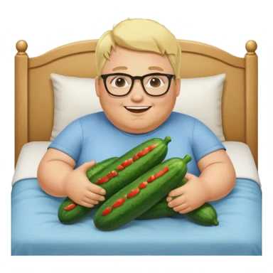 blond fat man with glasses man with cucumbers bed sticker