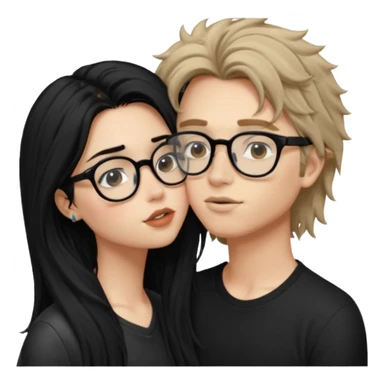  garçon avec les cheveux brun très clair ébouriffés, qui embrasse une fille avec les cheveux noir long qui a des traits d’eye-liner, des lunettes noir et un piercing au nez sticker