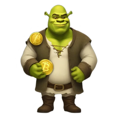 shrek holding bitcoin sticker