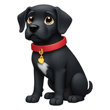 black dog, big jowls, sad puppy eyes, angel wings, red collar sticker