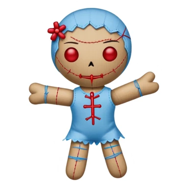 A voodoo doll made of fabric with Carolina blue (light blue) body and red stitches, with pins stuck in it sticker