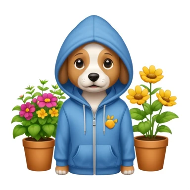 dog in a hoodie, garden background sticker