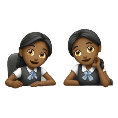Two schoolgirl at the desk are talking sticker