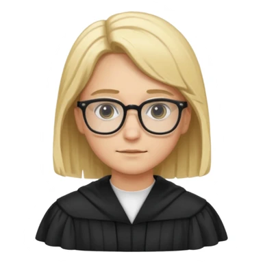 Young judge, blonde hair with glasses and robe sticker