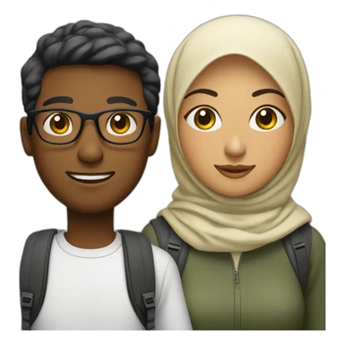 young man with glasses and woman with hijab, both with backpack for holiday trip sticker