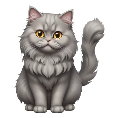 cinematic-[grey persian cat]-realistic-full-body-sitting-emoji,-tail-curled-playfully-around-its-paws,-head-tilted-dramatically,-fluffy-[grey cat]-fur,-simplified-yet-realistic-focused-features,-highly-detailed,-glowing-with-an-almost-sarcastic-glow sticker