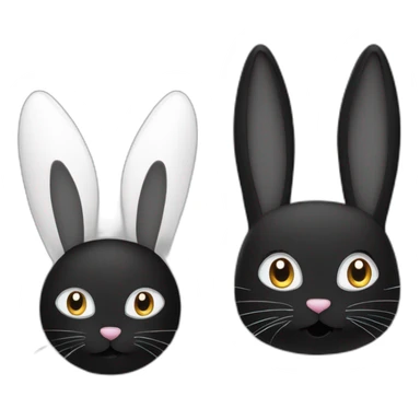 Lapin noir et blanc oreilles qui tombent a côté d’un chat blanc avec longs poils sticker