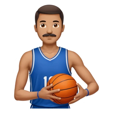 bold man basketball player blue jersey with mustache holding basket ball sticker