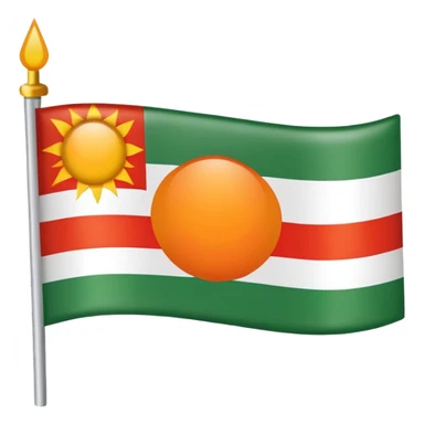Flag with with red, white and green horizontal flag and an orange/yellow pointed sun in the middle sticker