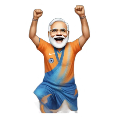 hyper realistic narendra modi celebrating in blue indian cricket team jersey sticker