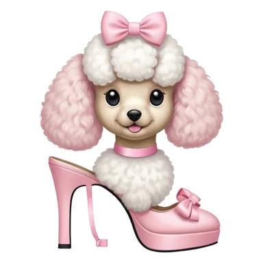 Poodle wearing a light pink bow and heels sticker