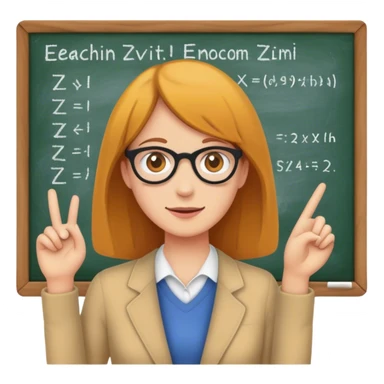 Clare Zavitz in front of chalk bord, eaching sticker