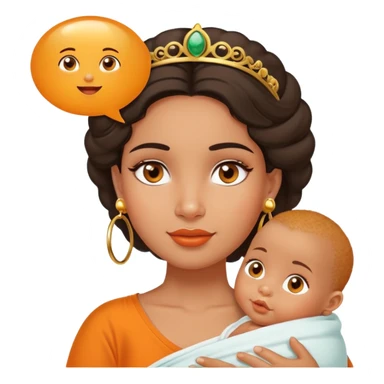 An olive skinned Latina princess with brown eyes and gold earring hoops with a speech bubble saying “Hey Hooch? You doin’ ok?” To an oversized orange baby in a nappy sticker