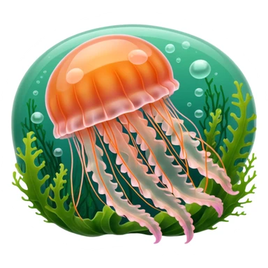 Beautiful pale pink and orange transparent jellyfish among algae  sticker