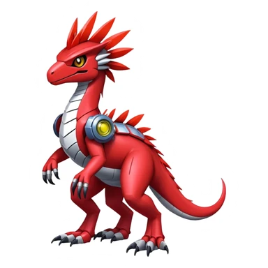 Furry feather-mane Cool Edgy Futuristic shiny colorful Digimon-Fakemon-Guilmon-Velociraptor-Mecha full body   sticker