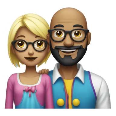 black beard Bald man wearing glasses with clown girl sticker