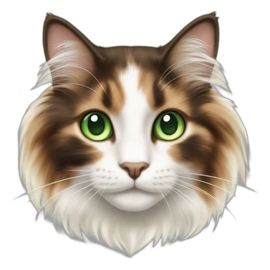 jumping longhaired white and dark brown calico cat with green eyes sticker