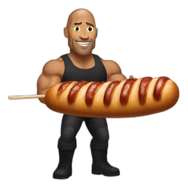 the rock holding a saussage sticker
