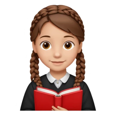 brown braid hair girl kid, student, black gile, red book sticker