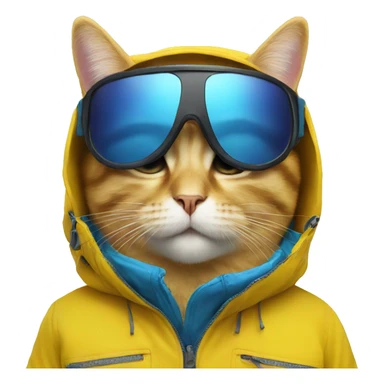 yellow snowboarding cat with blue jacket and ski glasses sticker