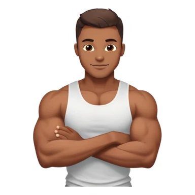 Handsome muscular boyfriend with defined abs, wearing a tank top, strong jawline, darkerr skin, charming smirk, flexing arm, sun-kissed skin, sticker